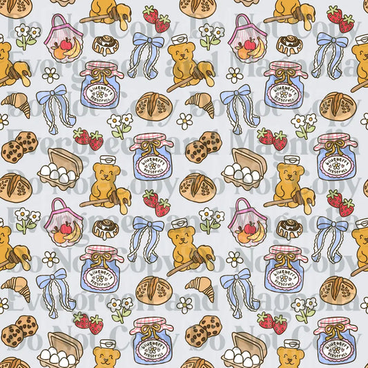 Cute Bakery Bear Blueberry Preserves Seamless Pattern