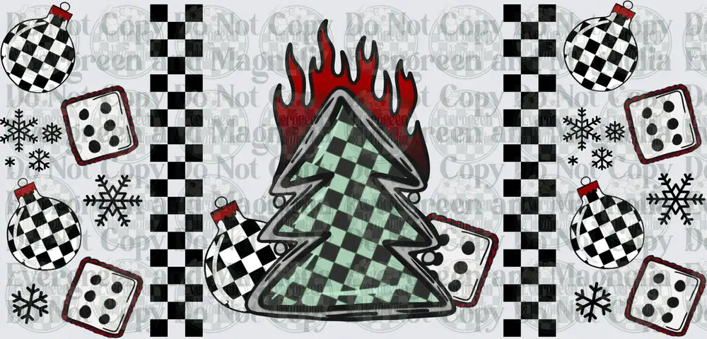 Checkered Flaming Christmas Tree Dice Ornaments Snowflakes
