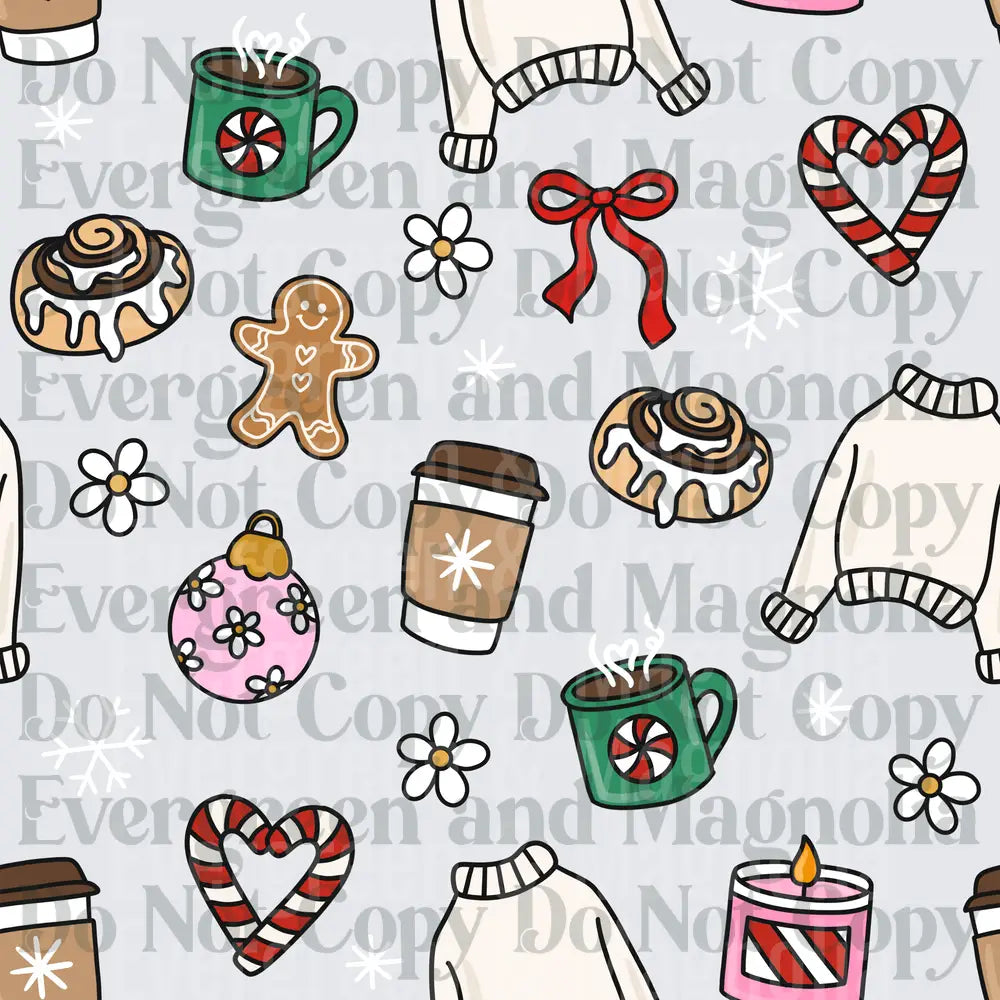 Cozy Christmas Seamless Pattern Gingerbread Coffee Candy Cane