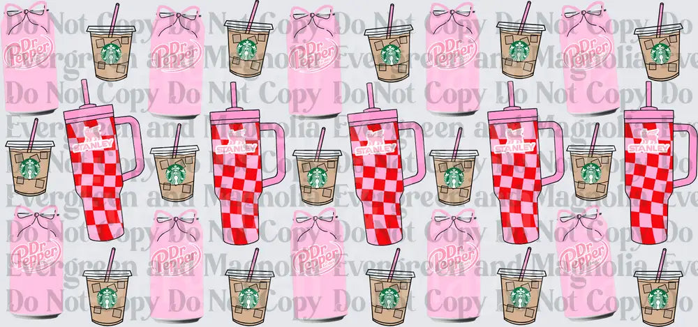 Pink Checkered Tumbler Iced Coffee Soda Can Pattern