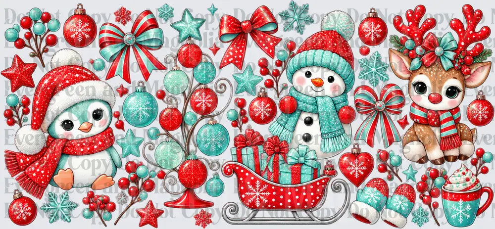 Cute Christmas Penguin Snowman Reindeer Holiday Cluster
