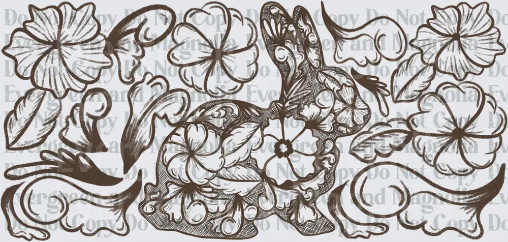 Vintage Floral Scroll Botanical Line Art Design