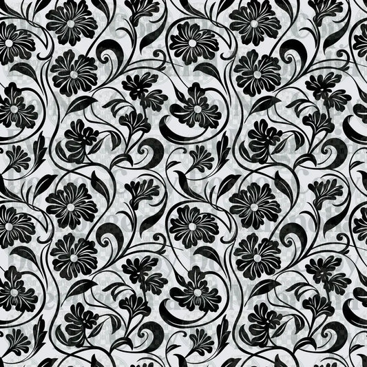 Black and White Ornate Floral Scroll Seamless Pattern