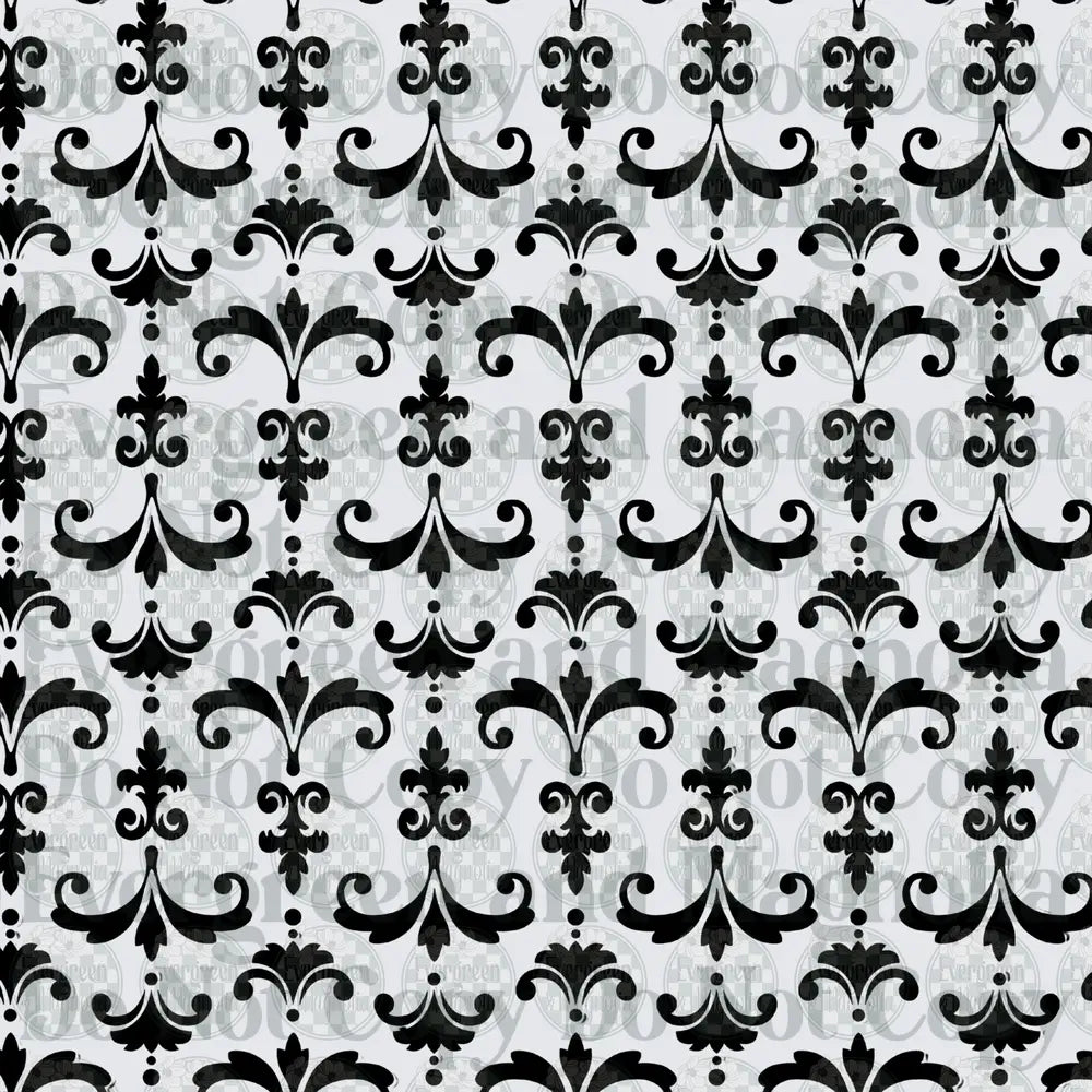 Black and White Damask Fleur de Lis Ornamental Pattern