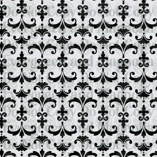 Black and White Damask Fleur de Lis Ornamental Pattern