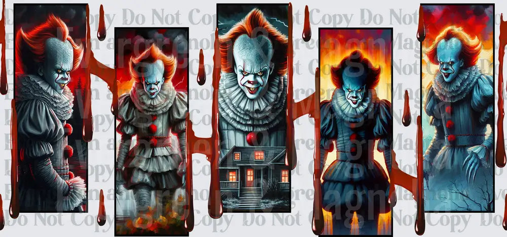 Creepy Clown Five Panel Blood Drip Horror Collage