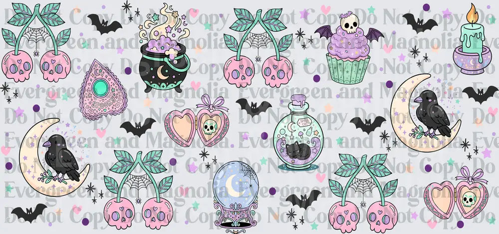 Pastel Goth Witch Icons Skull Cherries Ravens Bats