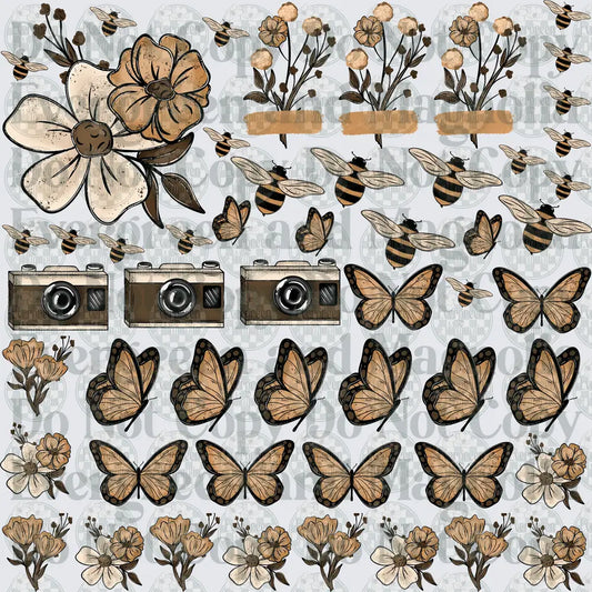 Boho Brown Butterflies Bees Flowers Vintage Camera Bundle