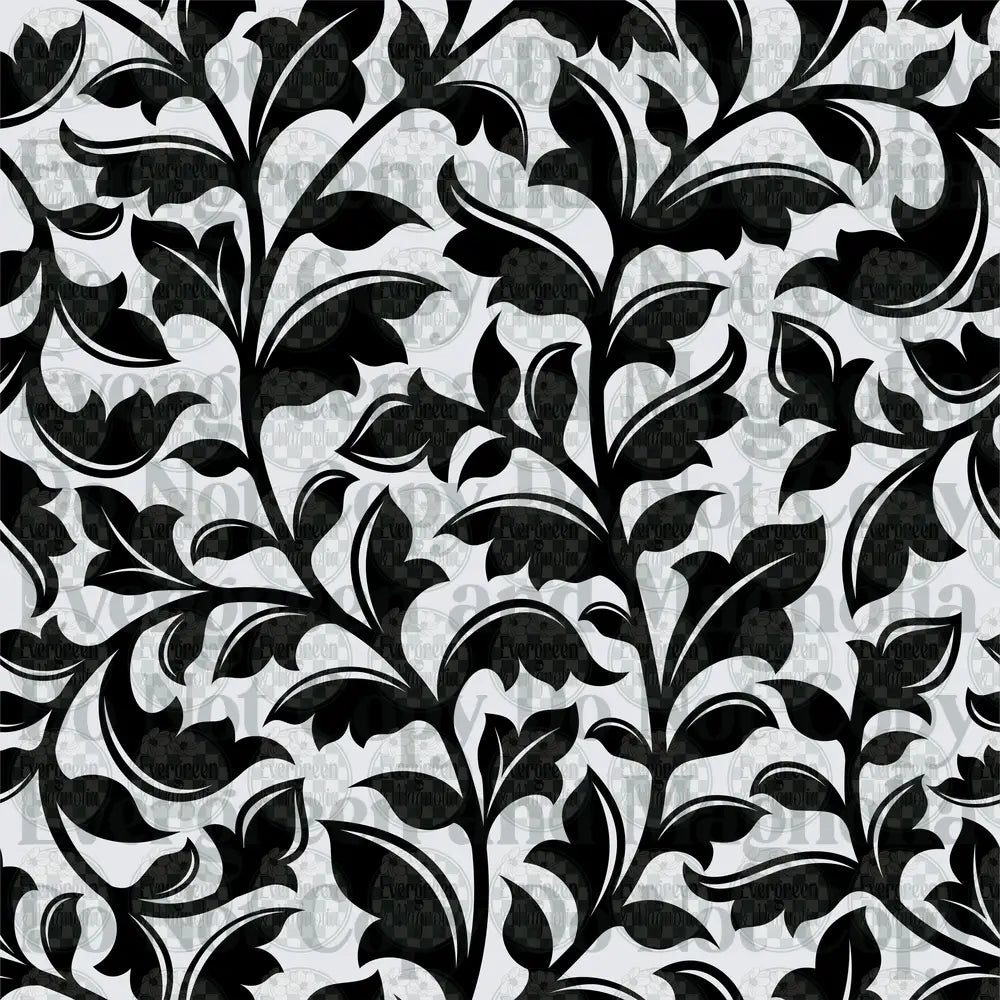 Black and White Botanical Leaf Vine Seamless Pattern