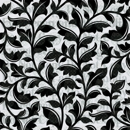 Black and White Botanical Leaf Vine Seamless Pattern