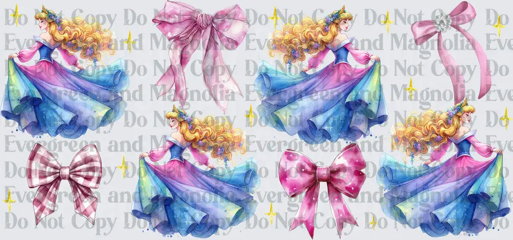 Sleeping Princess Watercolor Bows Galaxy Gown Sparkle