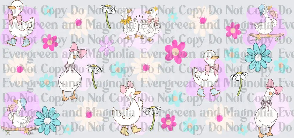 Cute Girly Geese With Bows Boots Flowers Pattern
