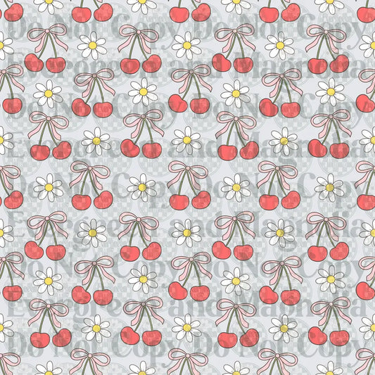 Coquette Cherry Bow Daisy Seamless Pattern