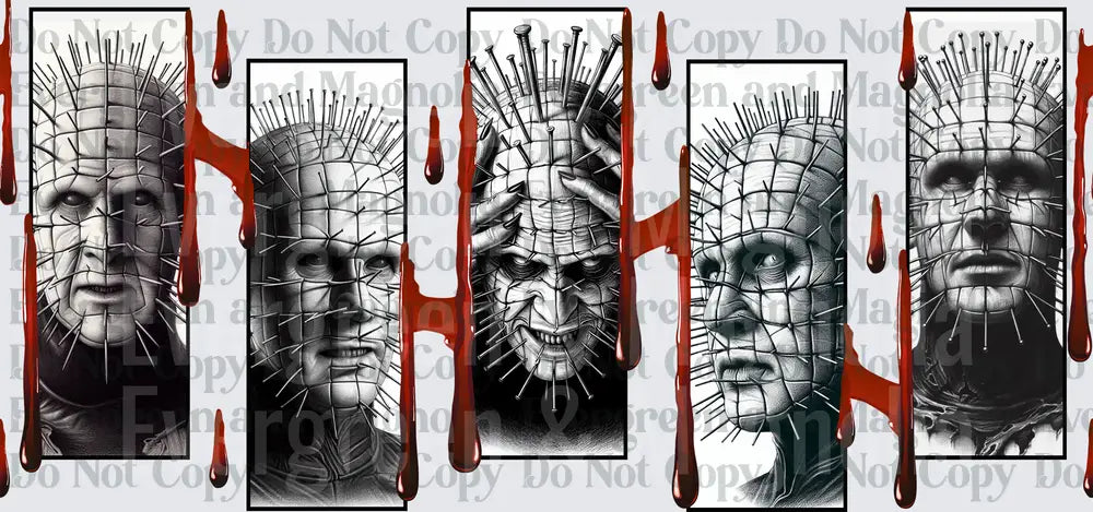 Five Panel Nail Head Demon Horror Portrait Blooddrip Art