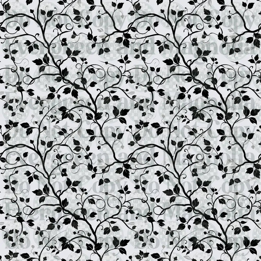 Black and White Floral Vine Swirl Seamless Pattern