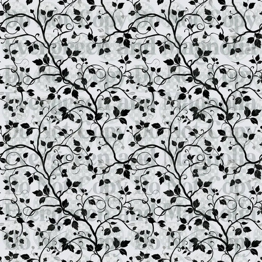 Black and White Floral Vine Swirl Seamless Pattern
