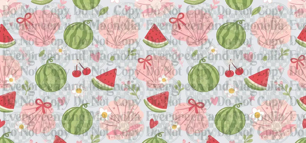 Watermelon Summer Seashells Cherries Pink Floral Pattern