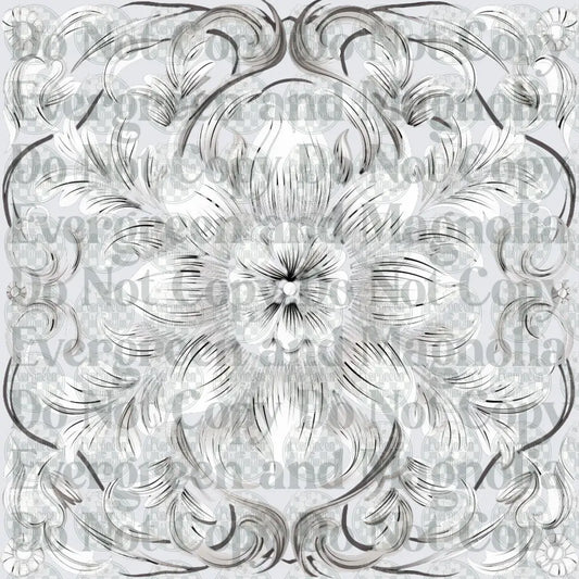 Ornate Baroque Floral Medallion Scroll Engraving