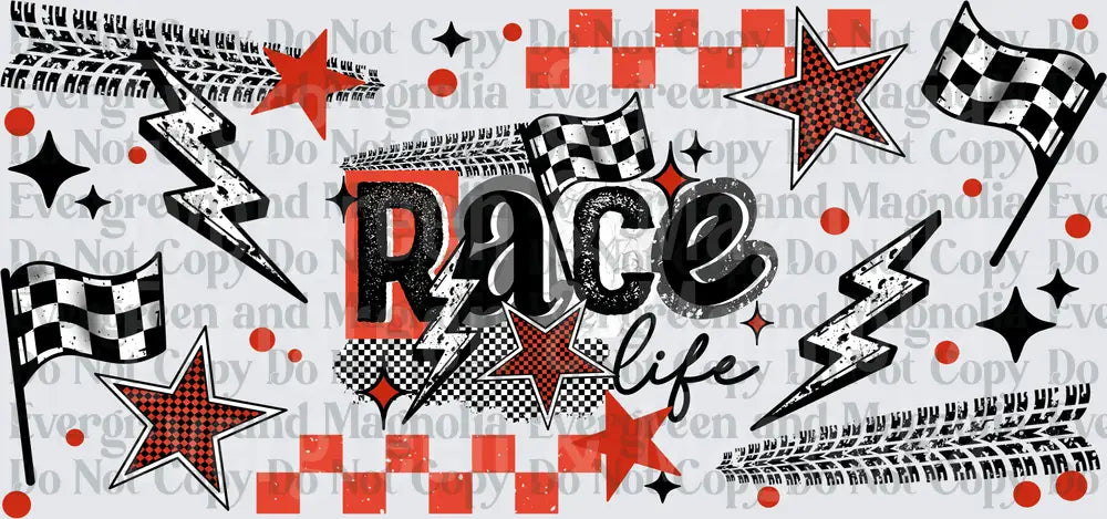 Race Life Checkered Flag Stars Lightning Bolt Grunge Design
