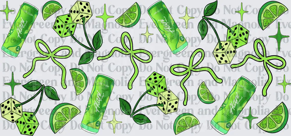 Lime Slush Energy Can Green Bow Dice Cherry Pattern
