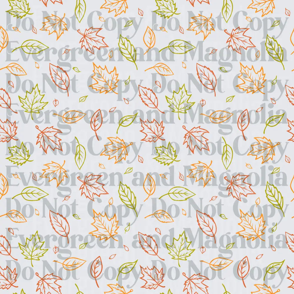 Autumn Fall Leaves Scattered Outline Pattern Orange Green