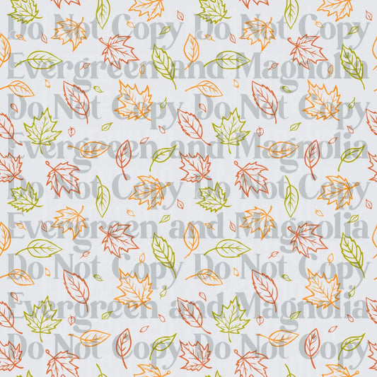 Autumn Fall Leaves Scattered Outline Pattern Orange Green