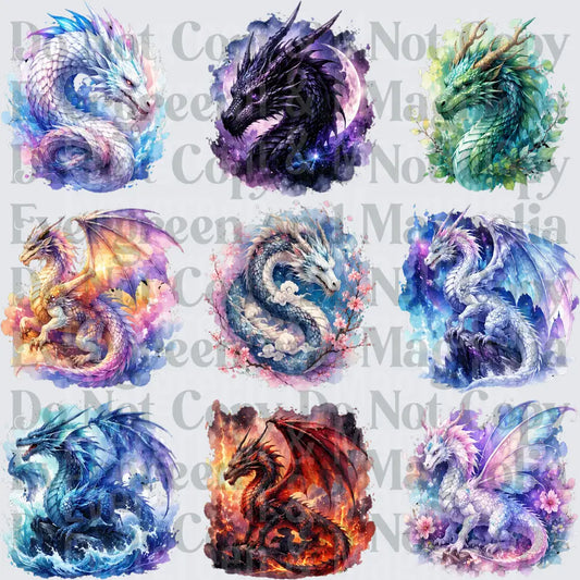 Watercolor Fantasy Dragon Collection 9-Pack Bundle