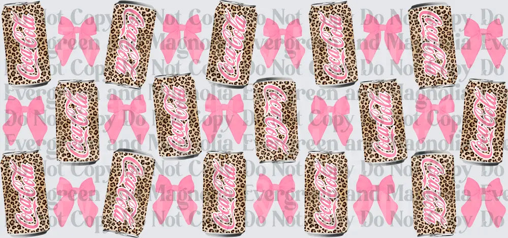 Leopard Print Soda Cans Pink Bows Pattern