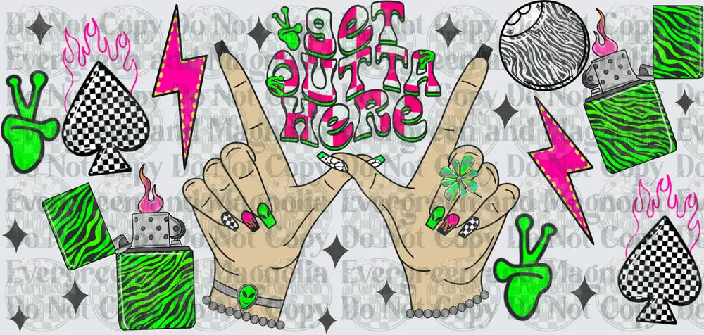 Get Outta Here Rock Hands Neon Green Y2K Punk Collage