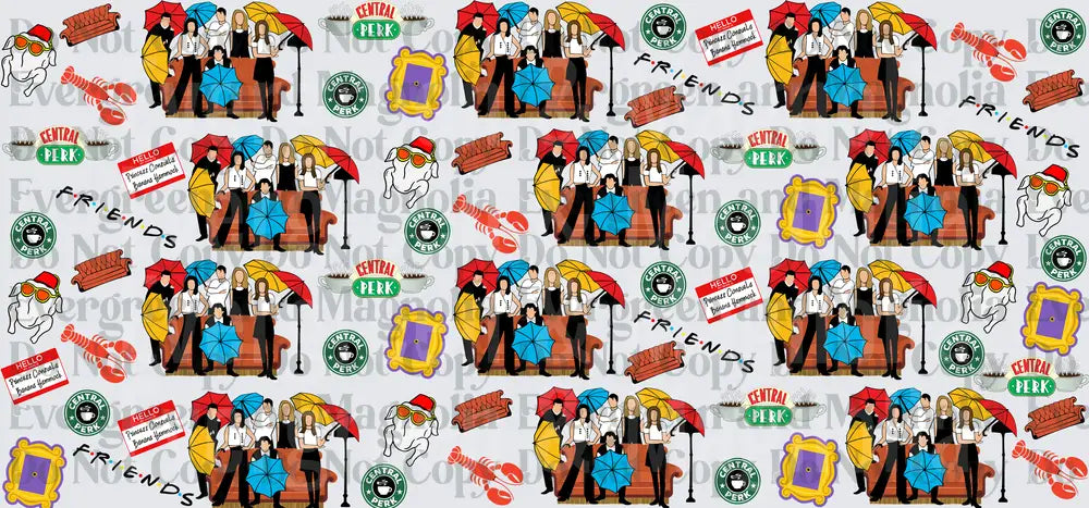 Friends TV Show Icons Seamless Pattern With Central Perk Logo