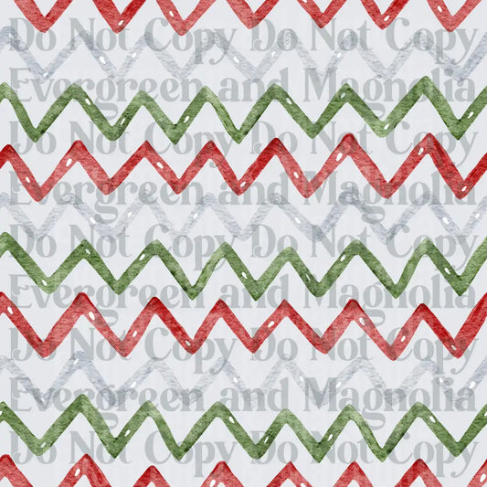 Christmas Chevron Zigzag Pattern Red Green Silver