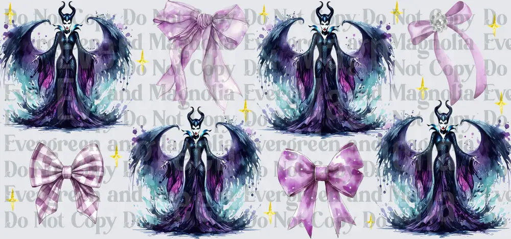 Watercolor Dark Villain Queen with Bows and Gold Stars