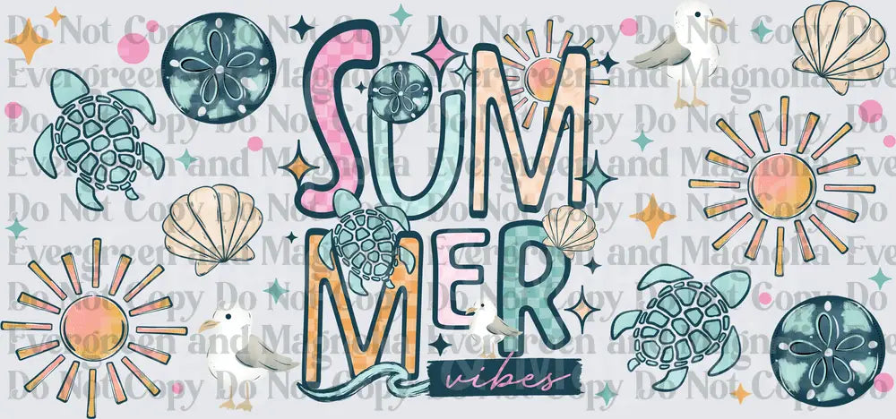 Summer Vibes Beach Coastal Turtles Seashells Seagulls Sun