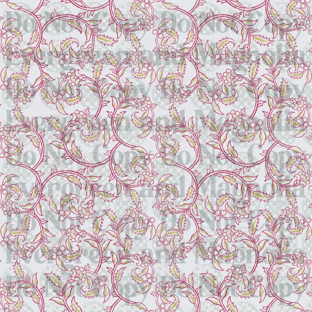 Pink Gold Floral Vine Scroll Repeat Pattern