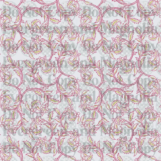Pink Gold Floral Vine Scroll Repeat Pattern