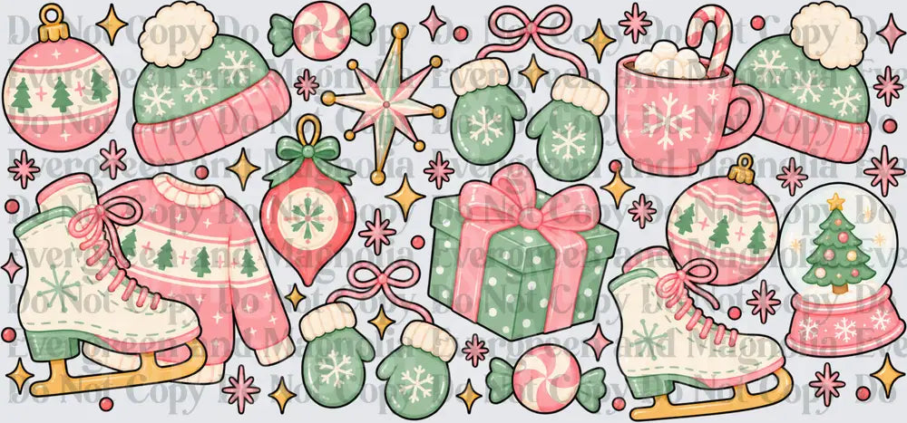 Pastel Pink Green Christmas Collage Holiday Icons Bundle