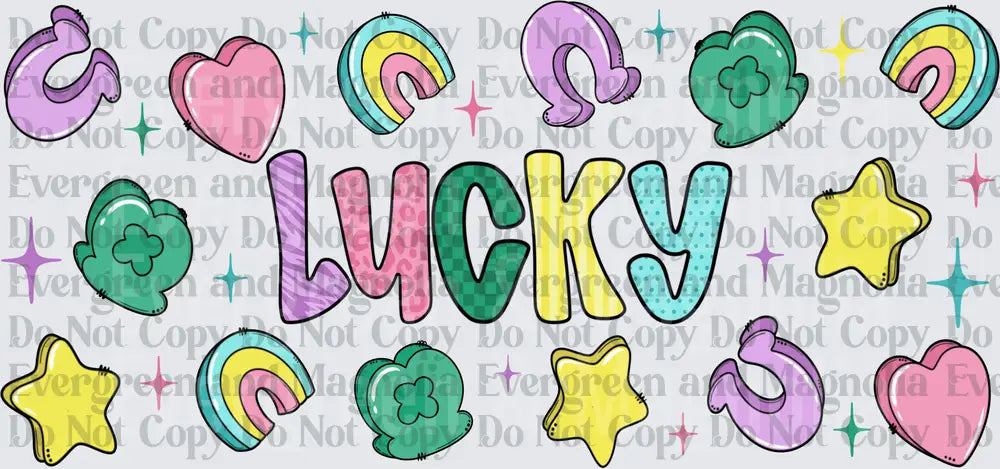 Lucky Pastel Charm Icons with Rainbows Hearts Stars Clovers