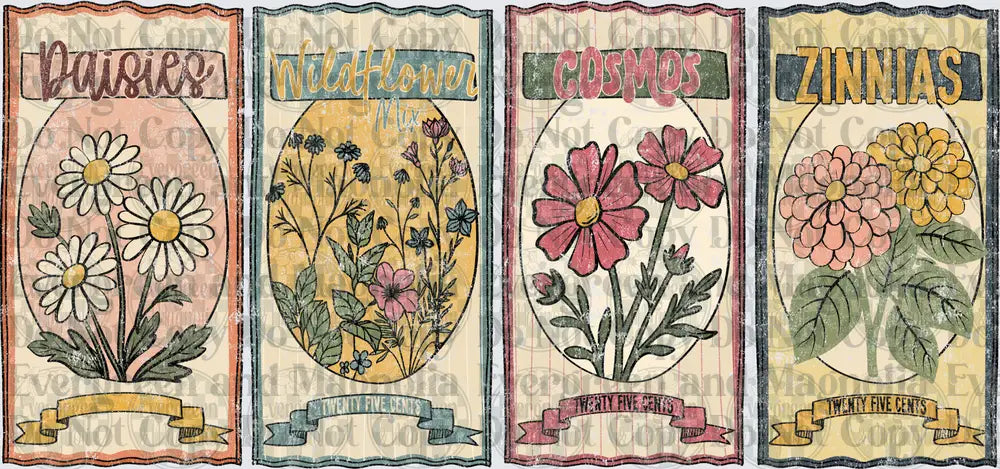 Vintage Seed Packet Labels Daisies Wildflower Cosmos Zinnias