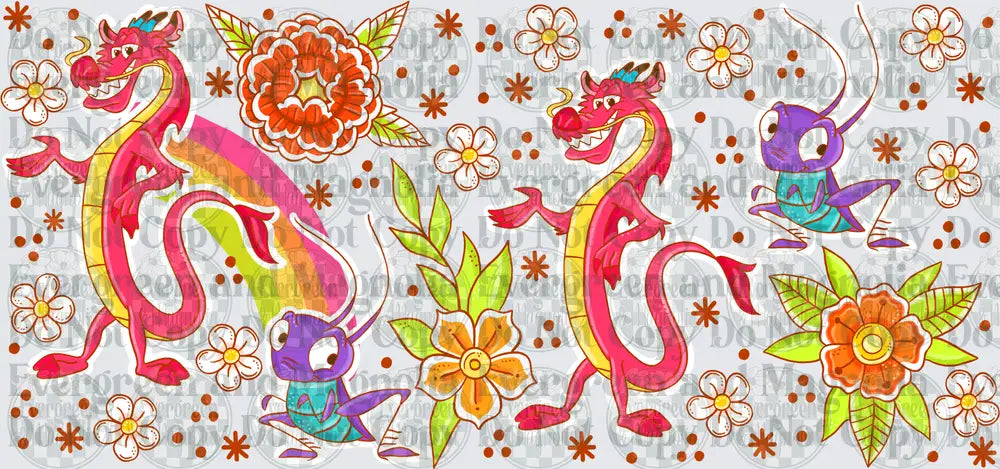 Cute Pink Dragon Cricket Floral Pattern Sheet