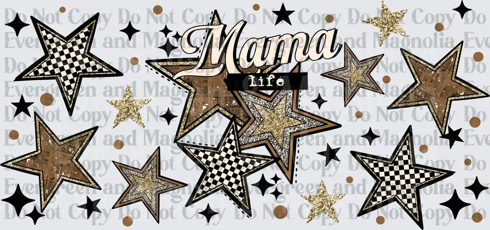 Mama Life Gold Glitter Checkered Stars Scatter Design