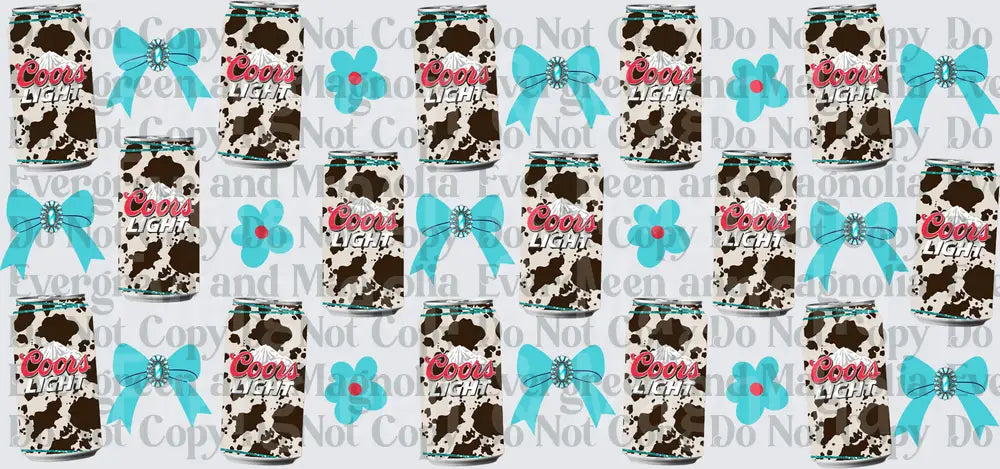Cow Print Beer Can Teal Bow Floral Repeat Pattern