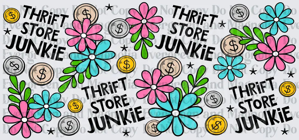 Thrift Store Junkie Floral Coins Repeat Pattern