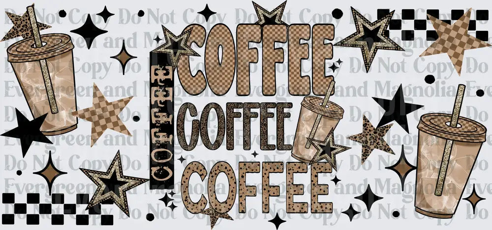 Coffee Coffee Coffee Iced Cup Leopard Checkered Stars