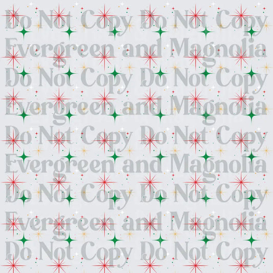 Christmas Sparkle Stars Red Green Gold Seamless Pattern