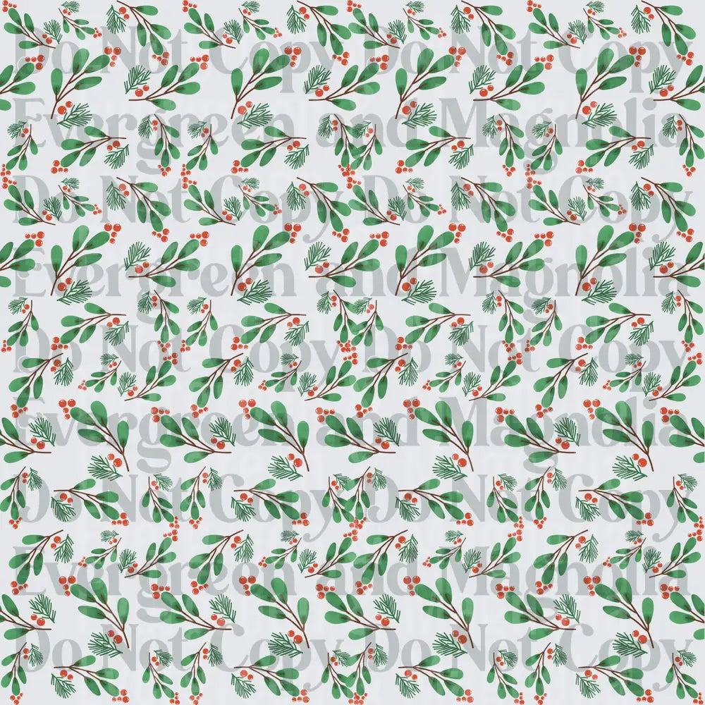 Watercolor Christmas Greenery Berry Branch Pattern