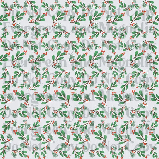 Watercolor Christmas Greenery Berry Branch Pattern