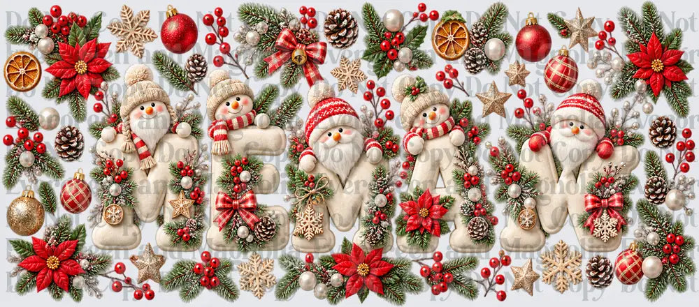 Memaw Christmas Snowman Letters Holiday Floral Design