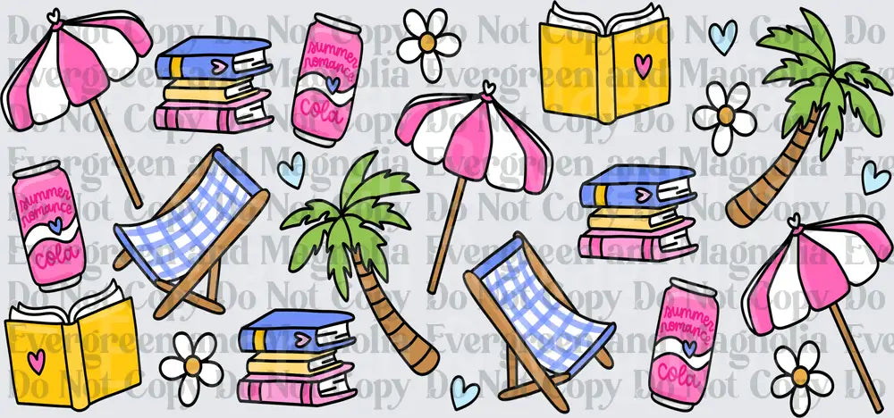 Summer Romance Cola Beach Reading Books Palm Trees Gang Sheet