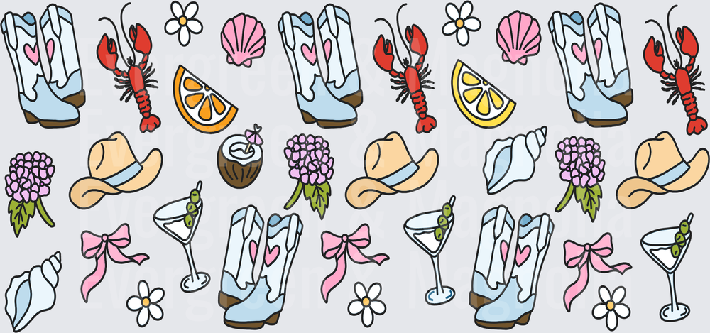 Coastal Cowgirl Pattern Boots Hats Lobster Bow Floral
