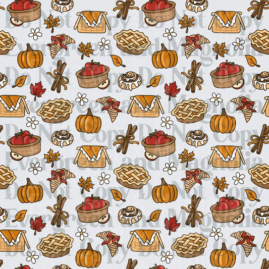 Fall Harvest Baking Pattern Pumpkins Pies Apples Cinnamon